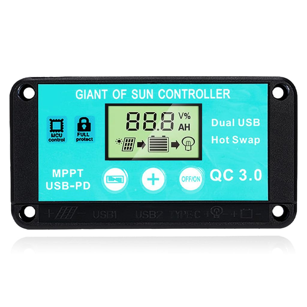 ELEPHANTBOAT Solar Charge Controller 10A 12V/ 24V Solar Charge Controller, Solar Panel Regulator with Dual USB Ports, LCD Display, Support Timer Function ELEPHANTBOAT Solar Charge Controller 10A 12V/ 24V Solar Charge Controller, Solar Panel Regulator with Dual USB Ports, LCD Display, Support Timer Function
